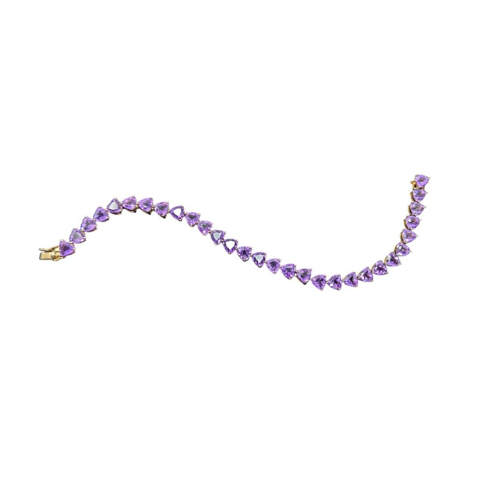 Amethyst Trillion Shaped Tennis Bracelet 18k Over Sterling Silver - Picture 5 of 9